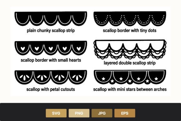 Download Black Scallop Border Strips with Stars - Black Collection