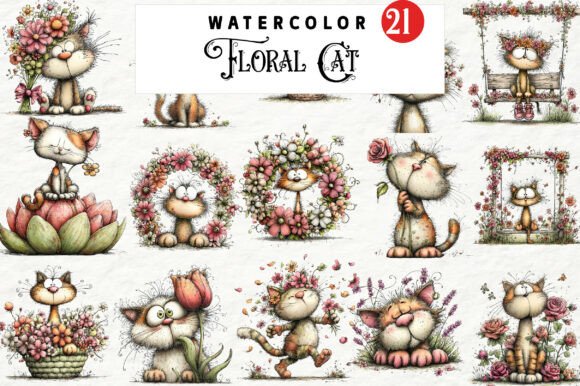 Download Whimsical Floral Cat Clipart - Floral cat clipart Collection