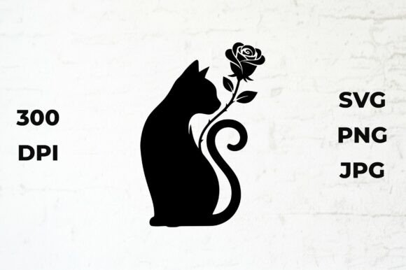 Download Black Cat Silhouette with a Rose - Black Collection