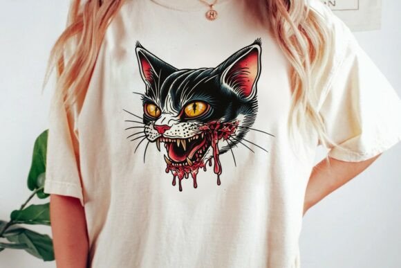 Download Bloody Black Cat Head Tattoo Style Png - Black Collection