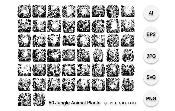 Download Jungle Animal Plants Element Black - Black Collection