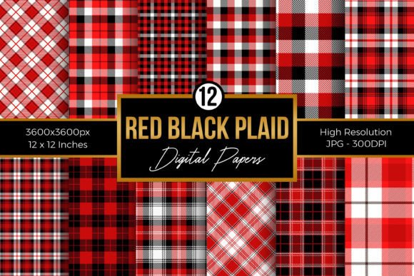 Download Red and Black Plaid Digital Papers Pack - Black Collection