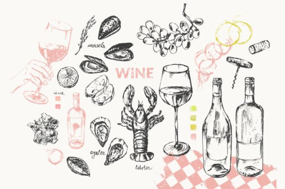 Download Wine and Snack Sketches - Sketches Collection