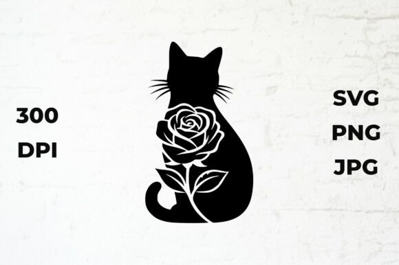 Download Black Cat Silhouette with a Rose - Black Collection